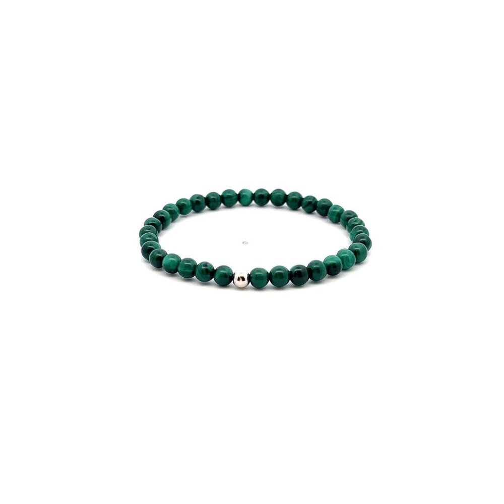 Natural Malachite Gemstones Mini 4mm 18K White Gold Charm Bead